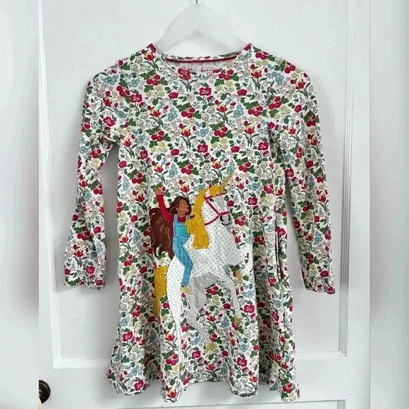 Mini Boden Big Appliqué Jersey Dress-Ivory Autumn Berry Unicorn Size 7-8 years - Picture 1 of 4